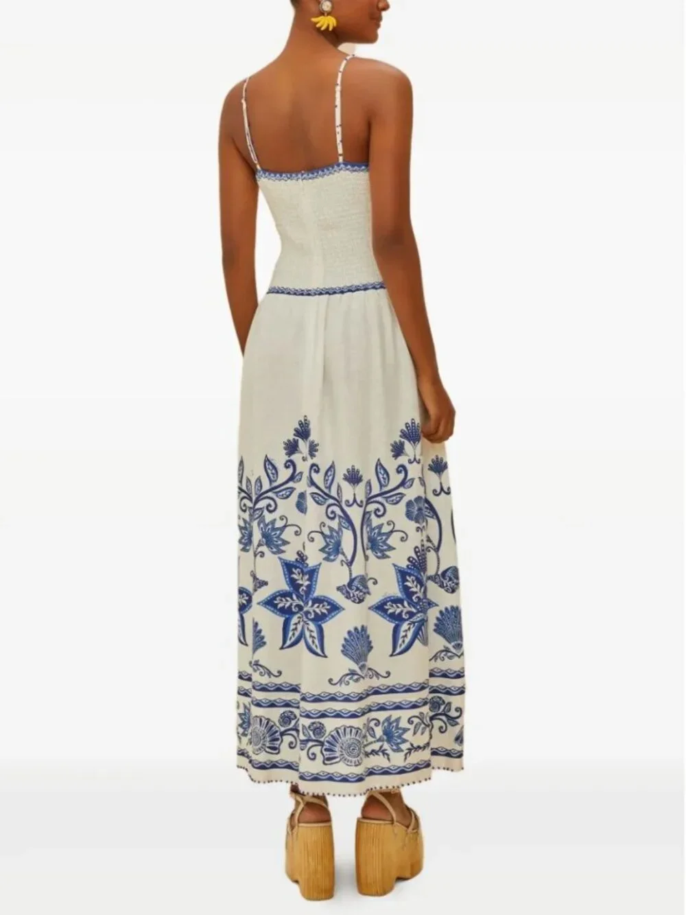 Farm Rio Off-White and Blue Floral Shell Garden Midi Dress Soze XL - Picture 2 of 12